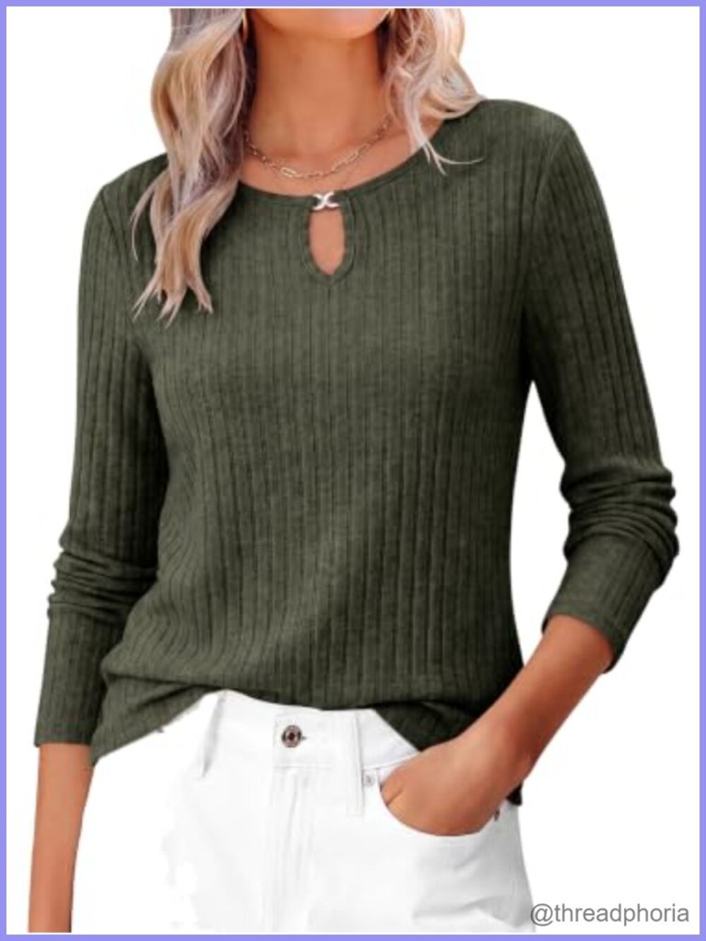 ANRABESS Women's Long Sleeve Ribbed Knit Keyhole Neck Tunic Top